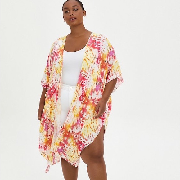 torrid Tops - Torrid Pink & Yellow Duster Tie-Dye Kimono